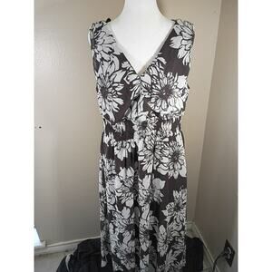 Lane Bryant Dress Brown Floral Wrap Top Sheer Over Lining Sz 16 Sleeveless Flowy